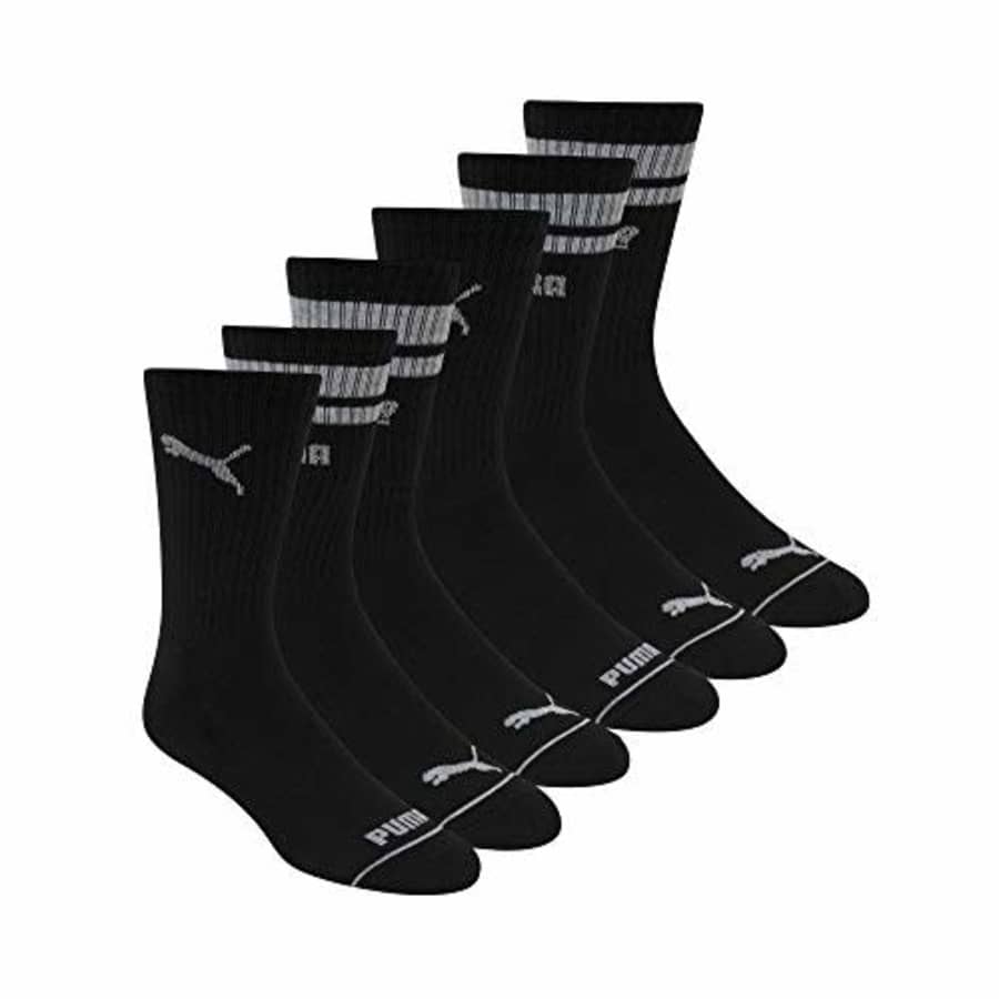 PUMA mens PUMA Men s 6 Pack Crew Socks, Black/Grey, 10 13 US for $16 PUMA mens PUMA Men s 6 Pack Crew Socks, Black/Grey, 10 13 US for $16