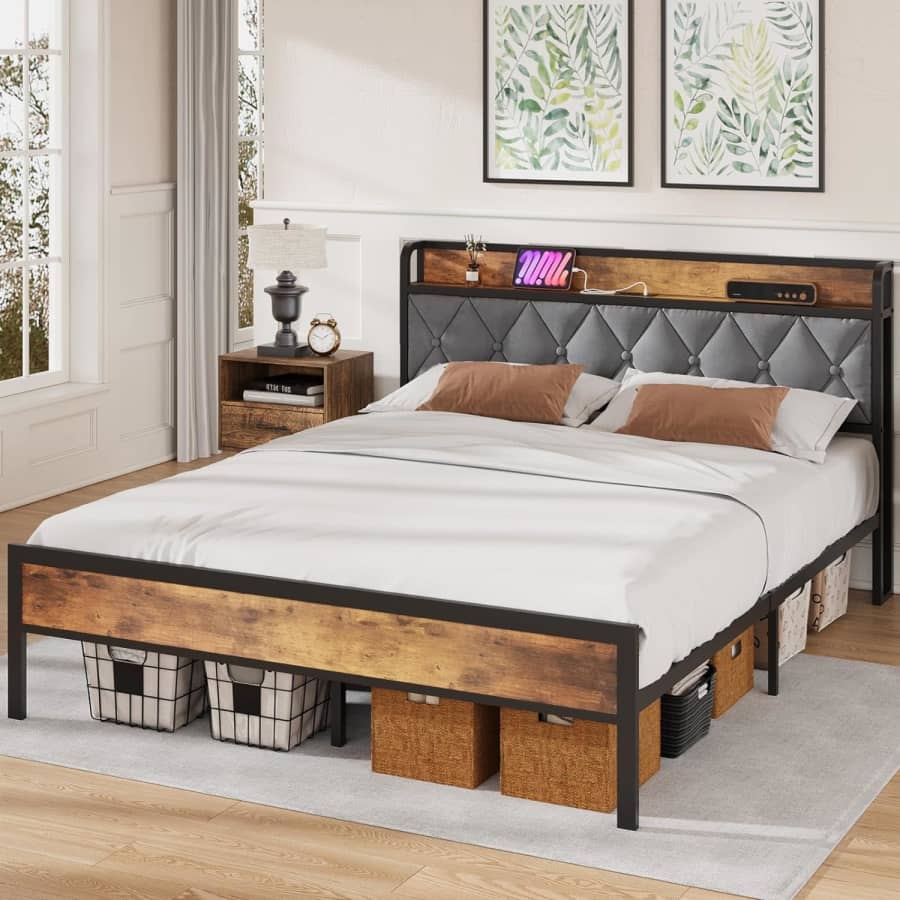 Kikihuose Queen Bed Frame w/ Storage Headboard for $75 Kikihuose Queen Bed Frame w/ Storage Headboard for $75