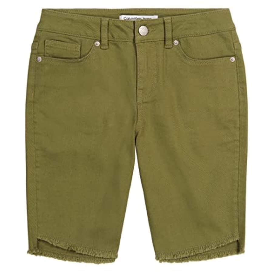 Calvin Klein Girls' Skinny Fit Stretch Denim Bermuda Shorts, Olive/Slant Hem, 8 for $19 Calvin Klein Girls' Skinny Fit Stretch Denim Bermuda Shorts, Olive/Slant Hem, 8 for $19