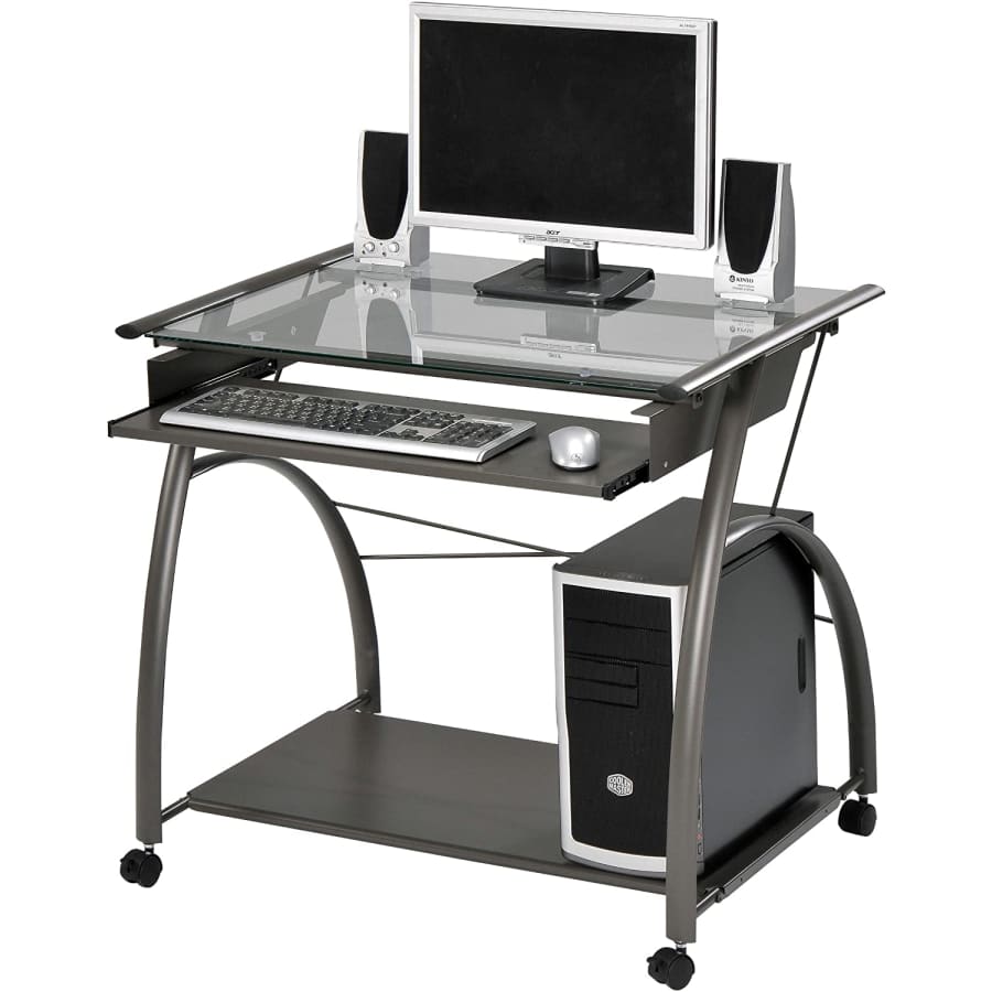 Acme Furniture Vincent Rolling Glass-Top Computer Desk for $80