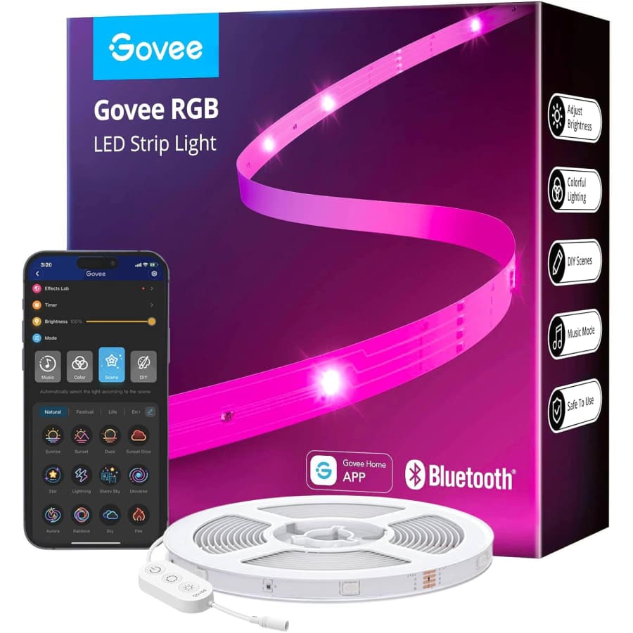 Govee 100-Foot Bluetooth RGB LED Strip Lights for $12