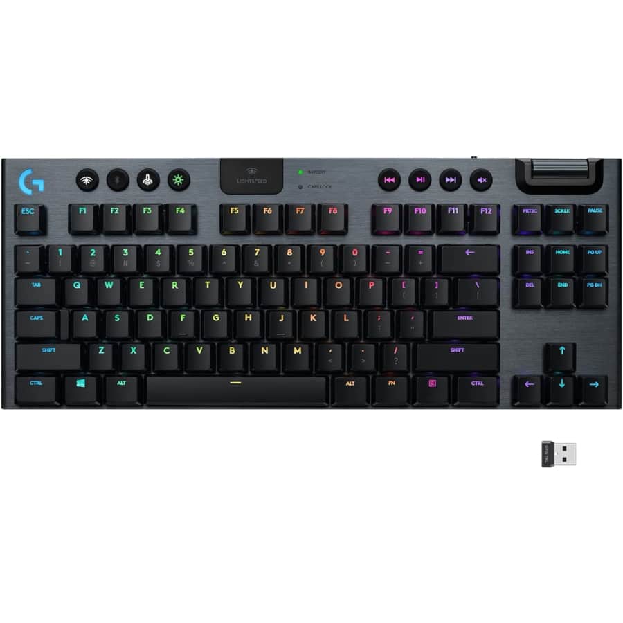 Logitech G915 TKL Tenkeyless Lightspeed Wireless RGB Mechanical Gaming Keyboard: $128