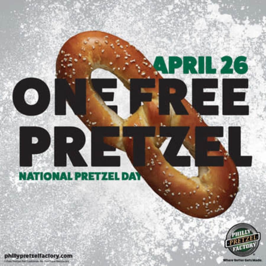 Philly Pretzel Factory National Pretzel Day: free pretzel Philly Pretzel Factory National Pretzel Day: free pretzel