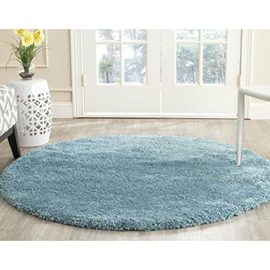 SAFAVIEH Milan Shag Collection 5'1" x 5'1" Round Aqua Blue SG180 Solid Non-Shedding Living Room for $109
