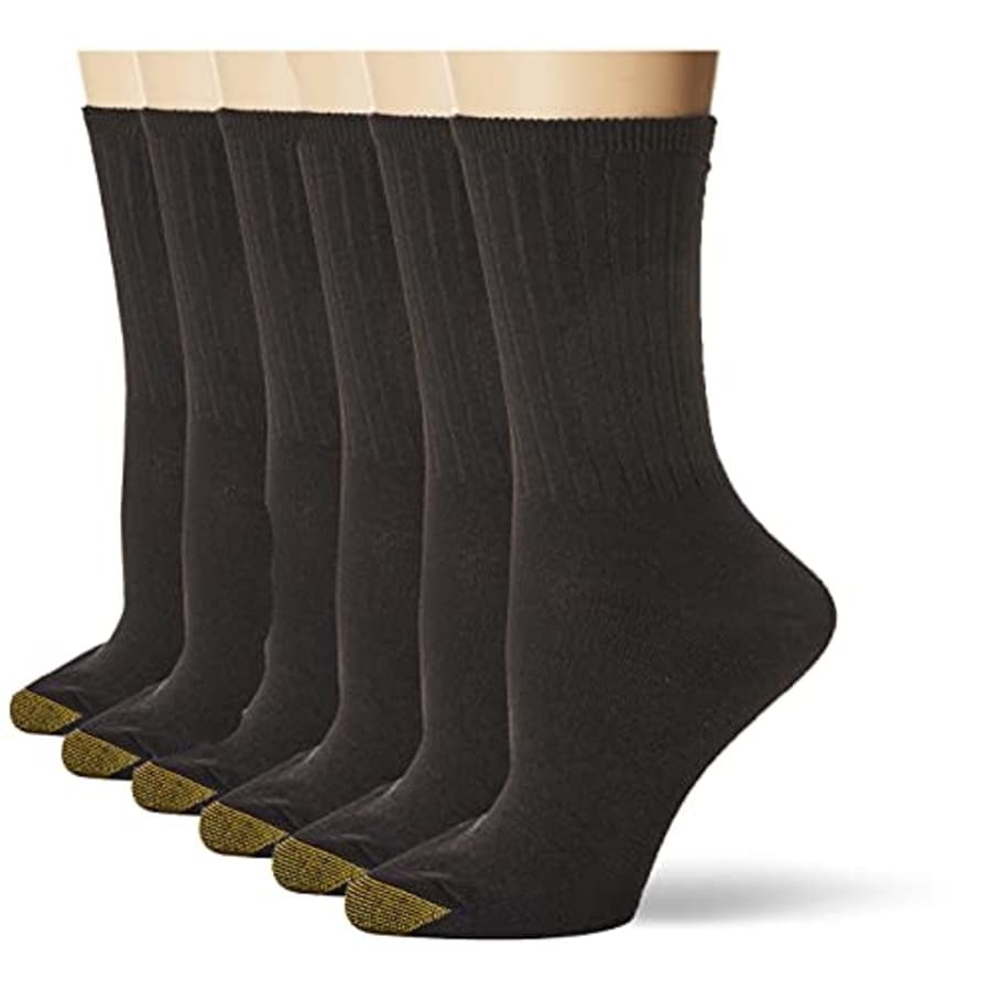 Gold Toe Women's Casual Ribbed Crew Socks, 6-Pairs, Black, Medium for $31