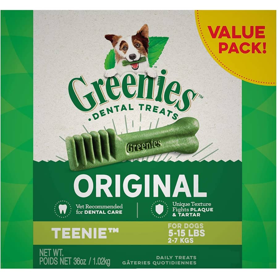 Greenies Original Teenie Natural Dental Dog Treats 130-Pack for $35 Greenies Original Teenie Natural Dental Dog Treats 130-Pack for $35