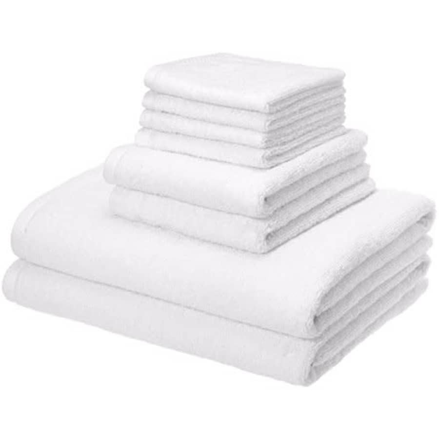 Amazon Basics Quick-Dry, Luxurious, Soft, 100% Cotton Towels, White - 8-Piece Set for $23
