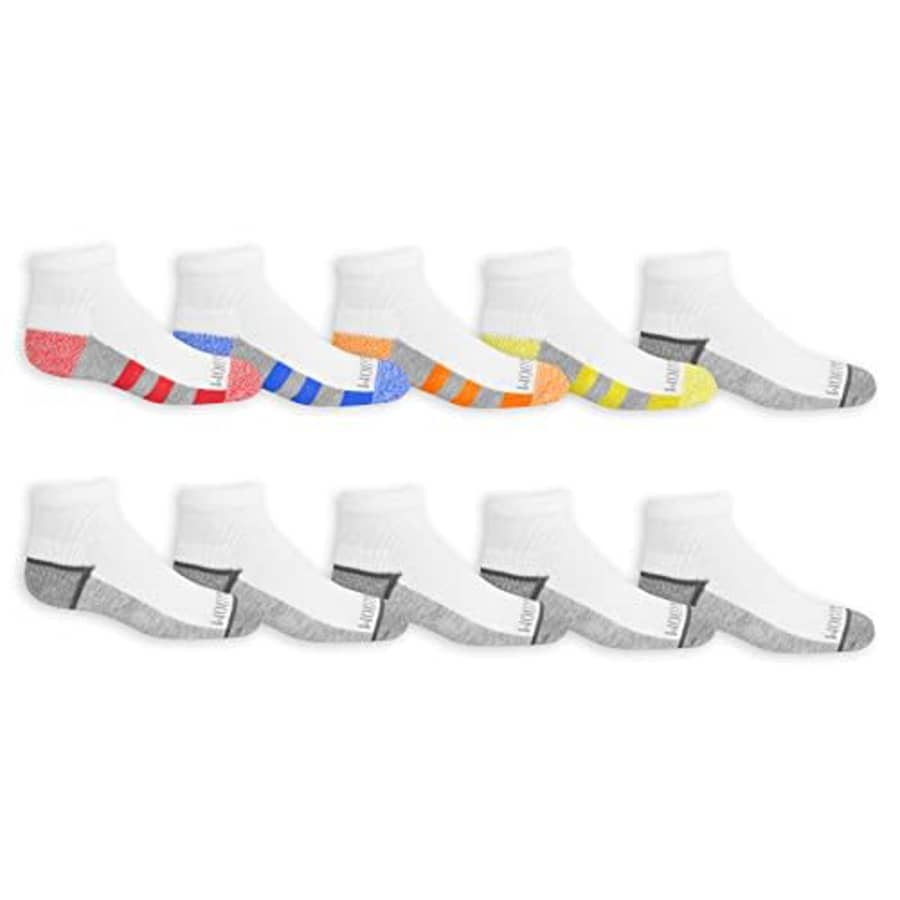 Fruit of the Loom Boys' Durable Cushion Ankles Socks (10 Pack), White, Medium for $22