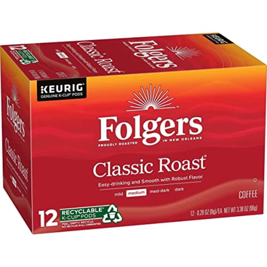 Folgers Classic Roast Medium Roast Coffee, 0.28 Ounce (Pack of 12) for $8 Folgers Classic Roast Medium Roast Coffee, 0.28 Ounce (Pack of 12) for $8