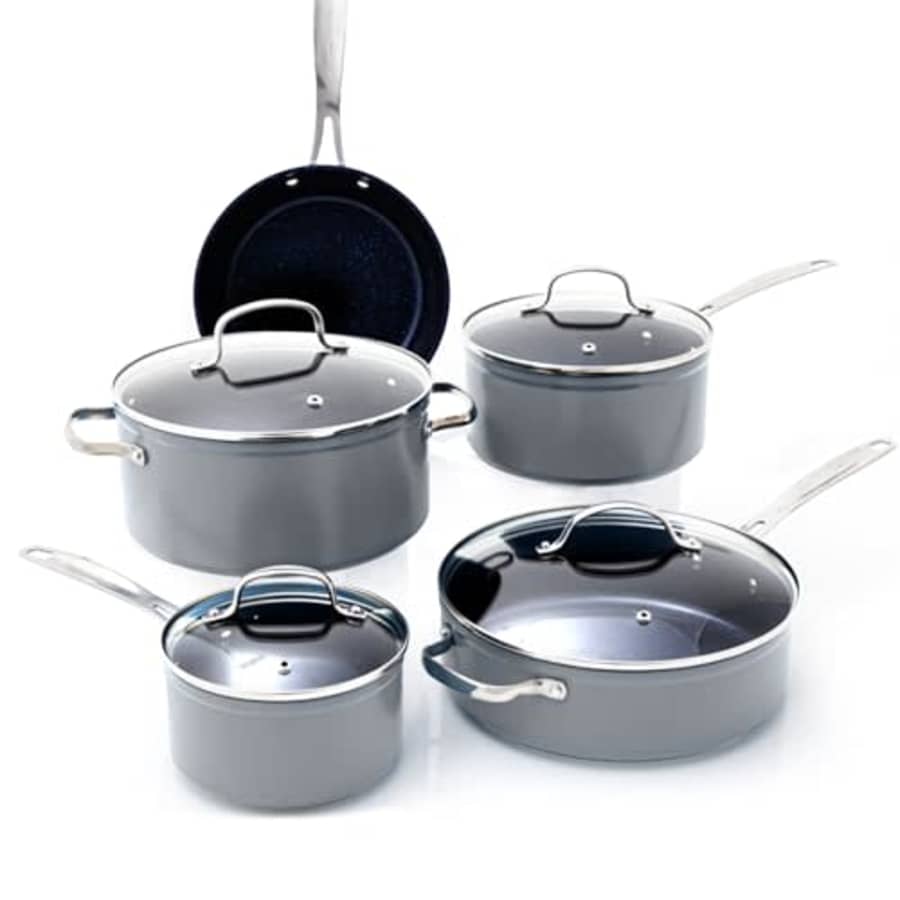 Nuwave Healthy Duralon Blue Ceramic Nonstick Coated 9pc Cookware Set, Scratch-Resistant Diamond for $144
