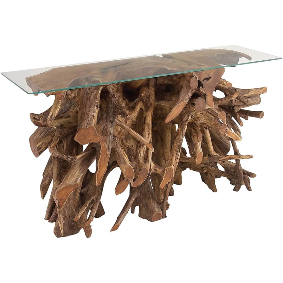 Litton Lane 54" Teak Wood and Glass Console Table for $489 Litton Lane 54" Teak Wood and Glass Console Table for $489