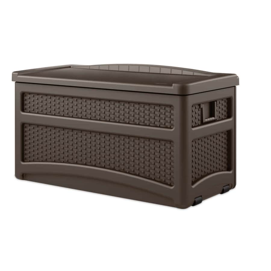 Suncast 73-Gallon Wicker Resin Rolling Deck Box w/ Seat for $120 in cart Suncast 73-Gallon Wicker Resin Rolling Deck Box w/ Seat for $120 in cart