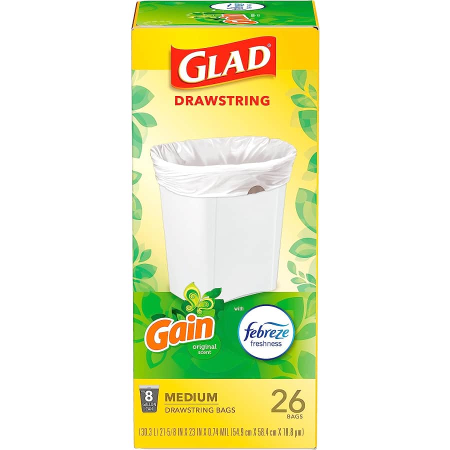 Glad 8-Gallon Drawstring Trash Bags 26-Count for $6