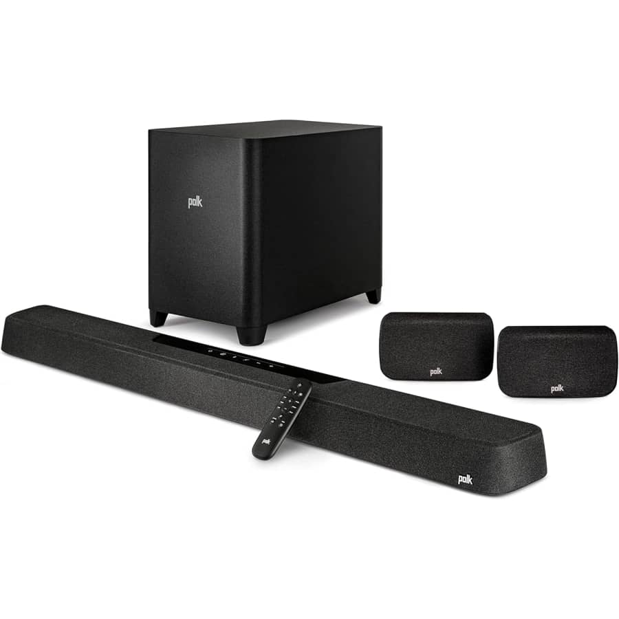 Polk MagniFi Max AX SR 7.1.2 Channel Sound Bar, 10" Wireless Subwoofer, SR2 Surround Speakers for $699 Polk MagniFi Max AX SR 7.1.2 Channel Sound Bar, 10" Wireless Subwoofer, SR2 Surround Speakers for $699