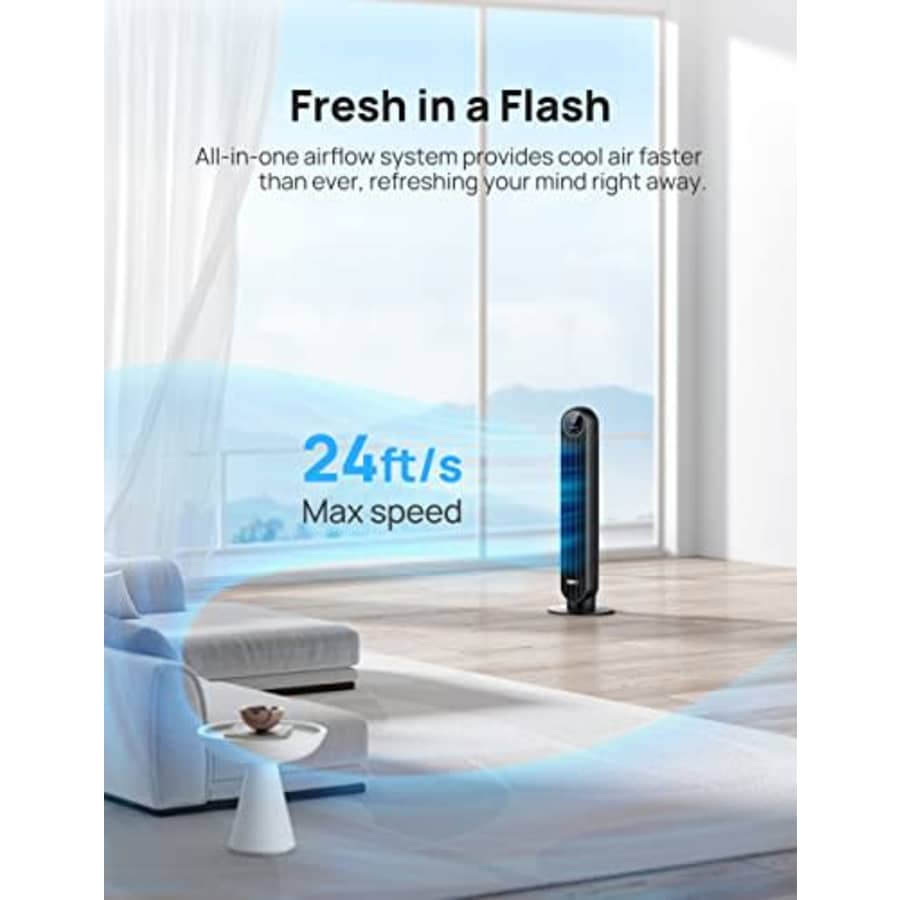 Dreo Tower Fan with Remote, Smart Oscillating Quiet Fans for Bedroom, Bladeless Standing Cooling for $70