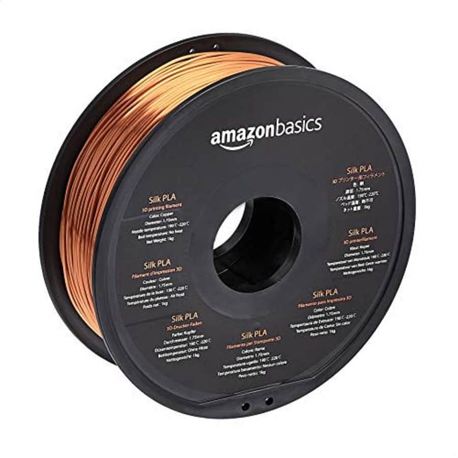 AmazonBasics Silk PLA 3D Printer Filament, 1.75mm, Copper, 1 kg Spool (2.2 lbs) for $26 AmazonBasics Silk PLA 3D Printer Filament, 1.75mm, Copper, 1 kg Spool (2.2 lbs) for $26