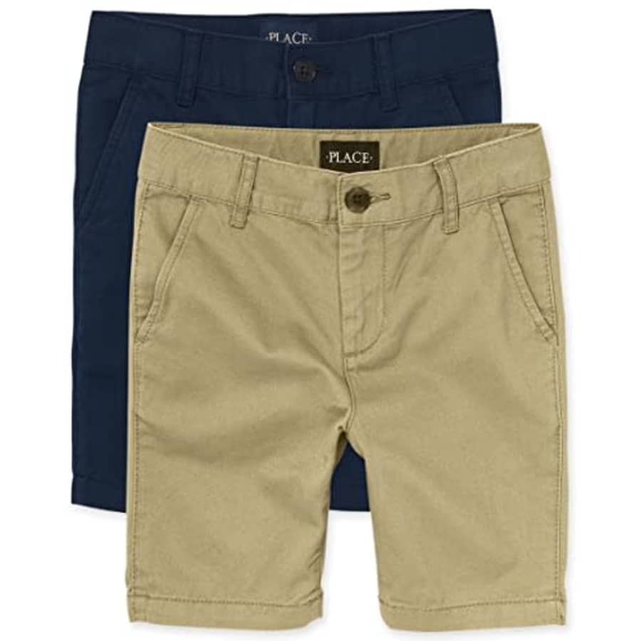 The Children's Place Boys Stretch Chino Shorts, Flax/New Navy 2 Pack, 8(Husky) for $19