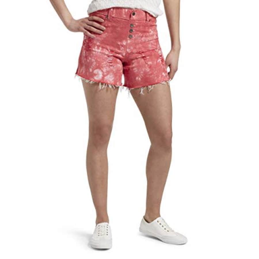 HUE Women's Ultra Soft Denim High Waist Shorts, Red Hot - Tie Dye, Small for $26 HUE Women's Ultra Soft Denim High Waist Shorts, Red Hot - Tie Dye, Small for $26