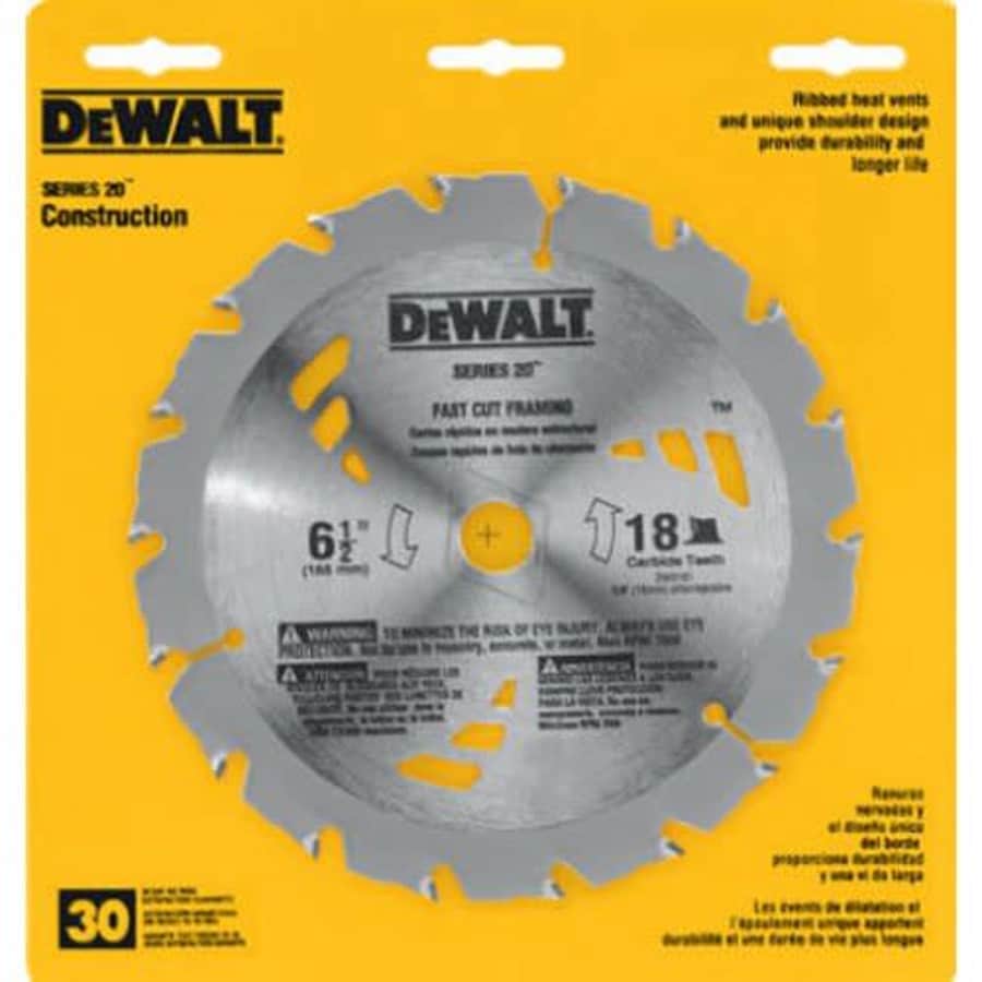 DEWALT DW3161 Series 20 6-1/2-Inch 18 Tooth ATB Thin Kerf Saw Blade with 5/8-Inch Arbor for $10