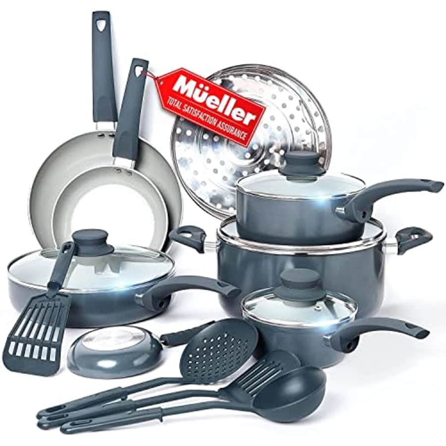 Mueller 16-Piece Nonstick Stone Cookware Set - PFOS/PFOA-Free, Stainless Steamer and Fry Pan, for $50