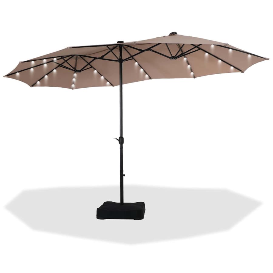 Summit Living 15-Foot Double-Sided Solar Patio Umbrella w/ Base for $160 Summit Living 15-Foot Double-Sided Solar Patio Umbrella w/ Base for $160