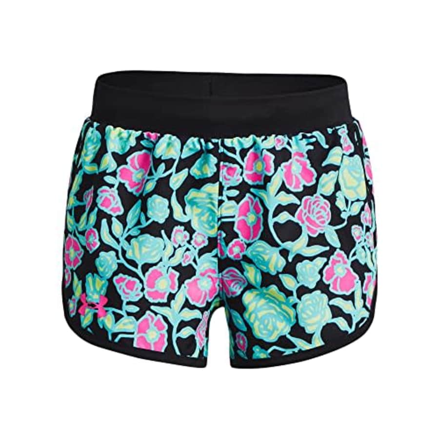Under Armour Girls' Fly By Printed Shorts, Black (001)/White, Youth Medium for $15