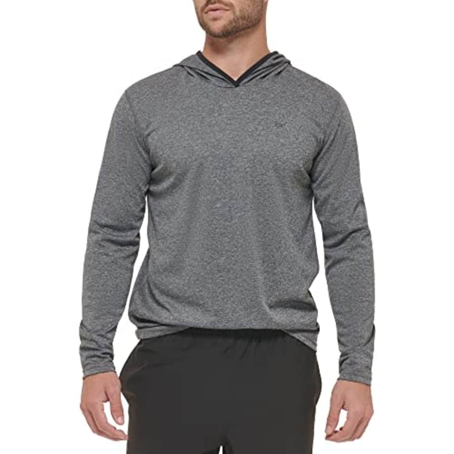 Calvin Klein Men's Standard Quick Dry UPF 40+ Hoodied Top, Grey Heather, Large for $19