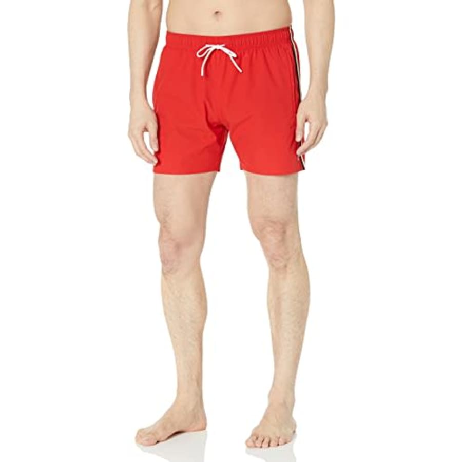 BOSS Men's Standard Solid Swim Trunk with Iconic Side Stripe, Red Flame, XL for $22 BOSS Men's Standard Solid Swim Trunk with Iconic Side Stripe, Red Flame, XL for $22