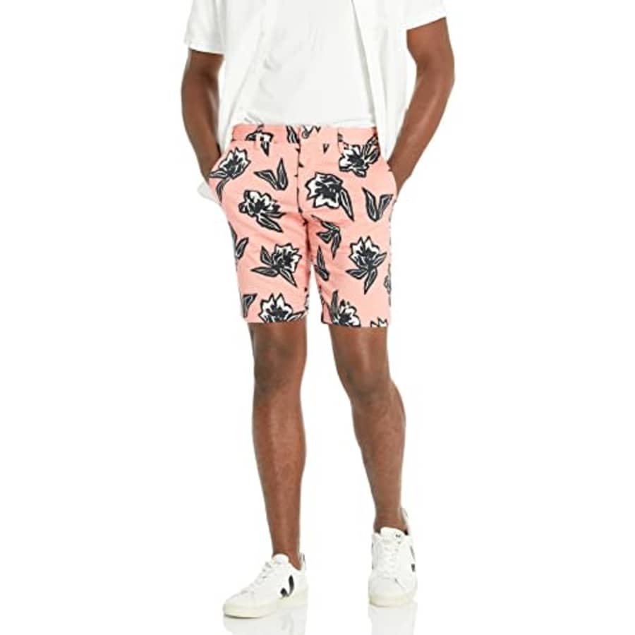 BOSS Men's Schino Slim Fit Shorts, Coral Flowers, 38 for $25