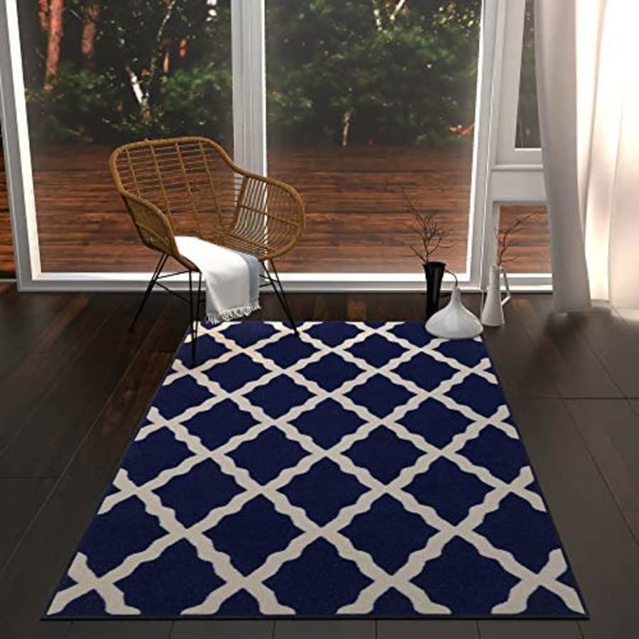 Ottomanson Pink Collection Area Rug, Navy Ivory for $15