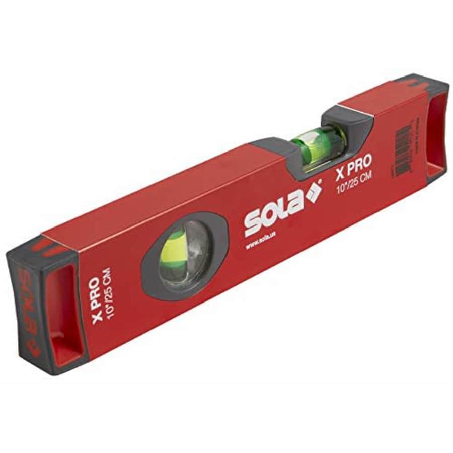 SOLA LSX10 X PRO Aluminum Box Profile Spirit Level with 2 60% Magnified Vials, 10-Inch, Red for $39