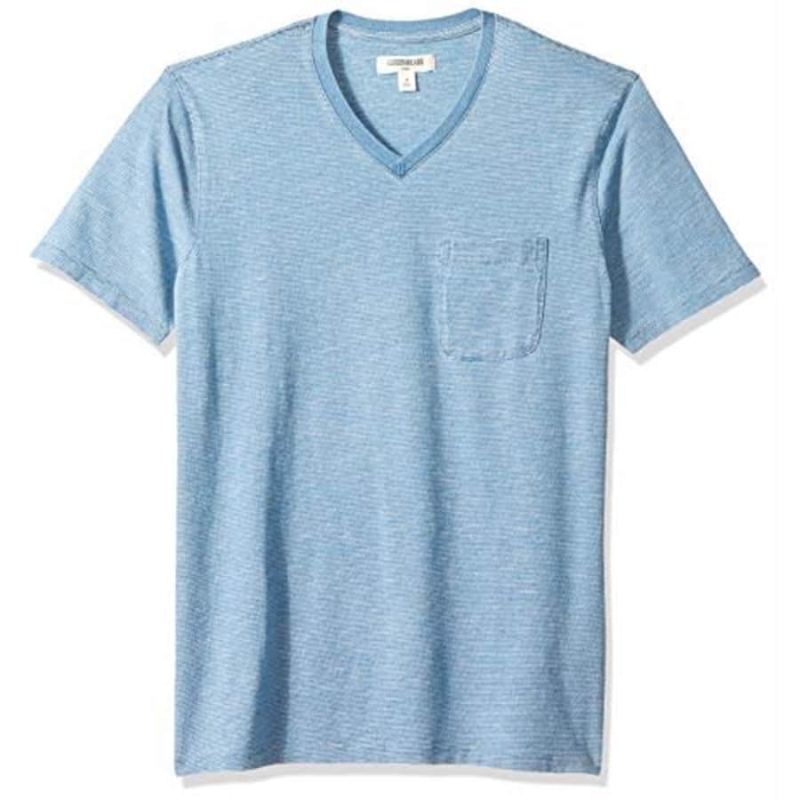 Amazon Brand - Goodthreads Men's Short-Sleeve Indigo V-Neck Pocket T-Shirt, Light Feeder Stripe, for $8 Amazon Brand - Goodthreads Men's Short-Sleeve Indigo V-Neck Pocket T-Shirt, Light Feeder Stripe, for $8