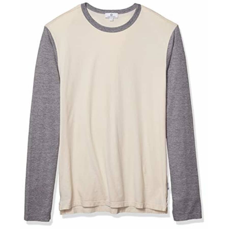 AG Adriano Goldschmied Men's Clyde Long Sleeve Split Hem Crew Tee Shirt, Ivory dust, XX-Large for $59
