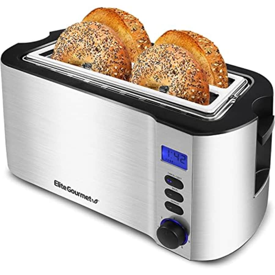 Elite Gourmet ECT4400B# Long Slot 4 Slice Toaster, Countdown Timer, Bagel Function, 6 Toast for $37