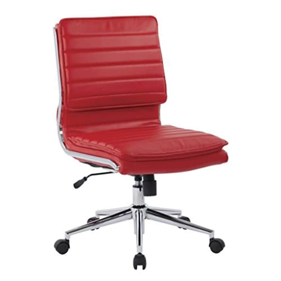 Office Star Faux Leather Armless Mid Back Managers Chair with Chrome Base, Red for $199 Office Star Faux Leather Armless Mid Back Managers Chair with Chrome Base, Red for $199
