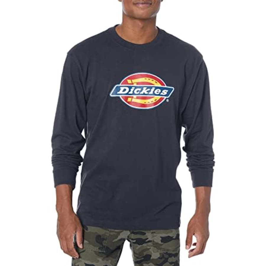 Dickies Men's Long Sleeve Tri-Color Logo Graphic T-Shirt, Dark Navy, X-Large for $20