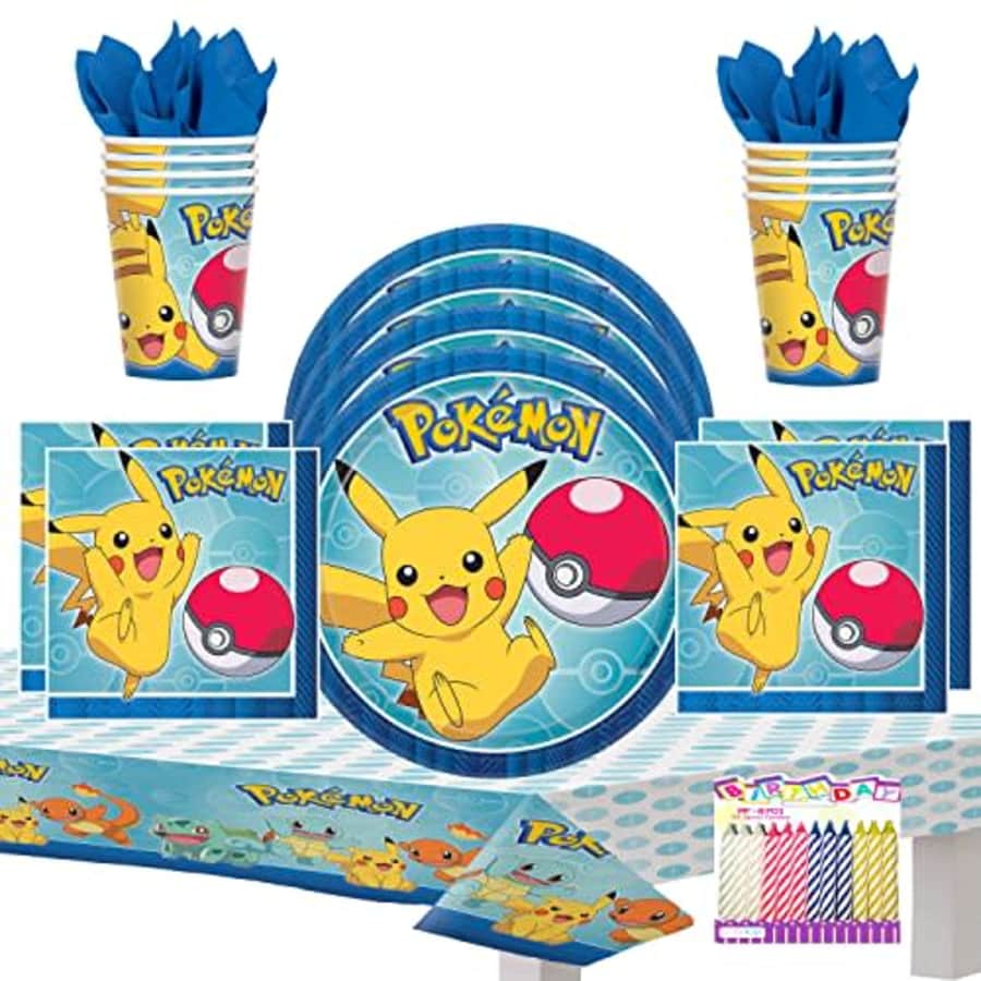 Pokemon Pokmon Party Supplies Pack Serves 16: 7" Plates Beverage Napkins Cups and Table Cover with Birthday for $25