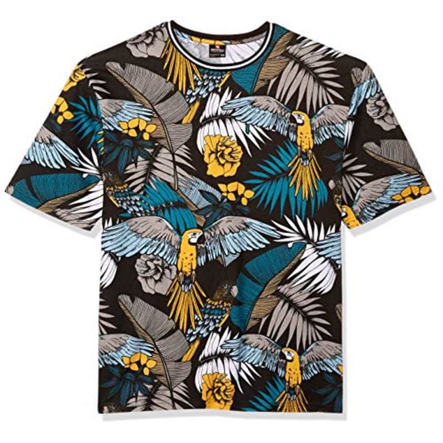 Southpole Men's Big and Tall All Over Print Short Sleeve T-Shirt, Black Parrot 1, 5XB for $14