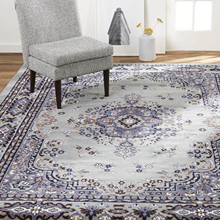 Home Dynamix Premium Sakarya Traditional Medallion Border Area Rug, Silver, 5'2"x7'4" Rectangle for $25
