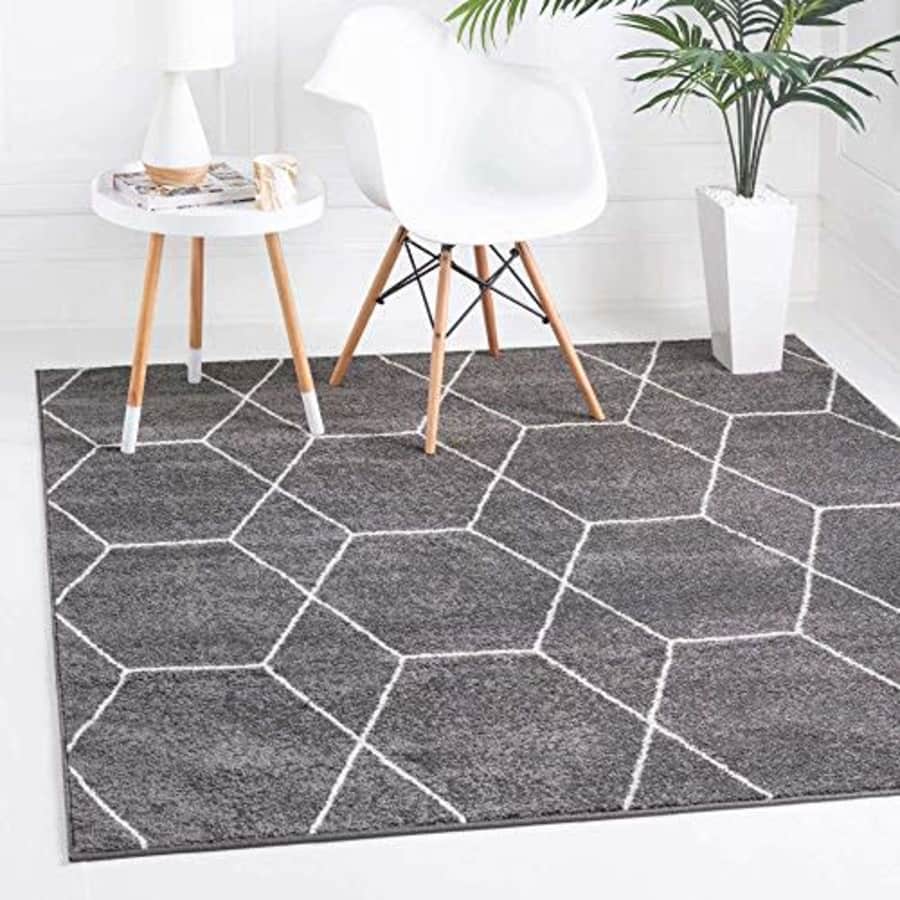 Unique Loom Trellis Frieze Collection Area Rug - Geometric (7' Square, Dark Gray/ Ivory) for $65
