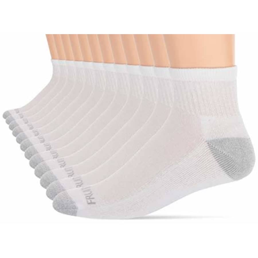 Fruit of the Loom Men's 12 Pair Pack Dual Defense Cushioned Socks, White, 6-12 for $31