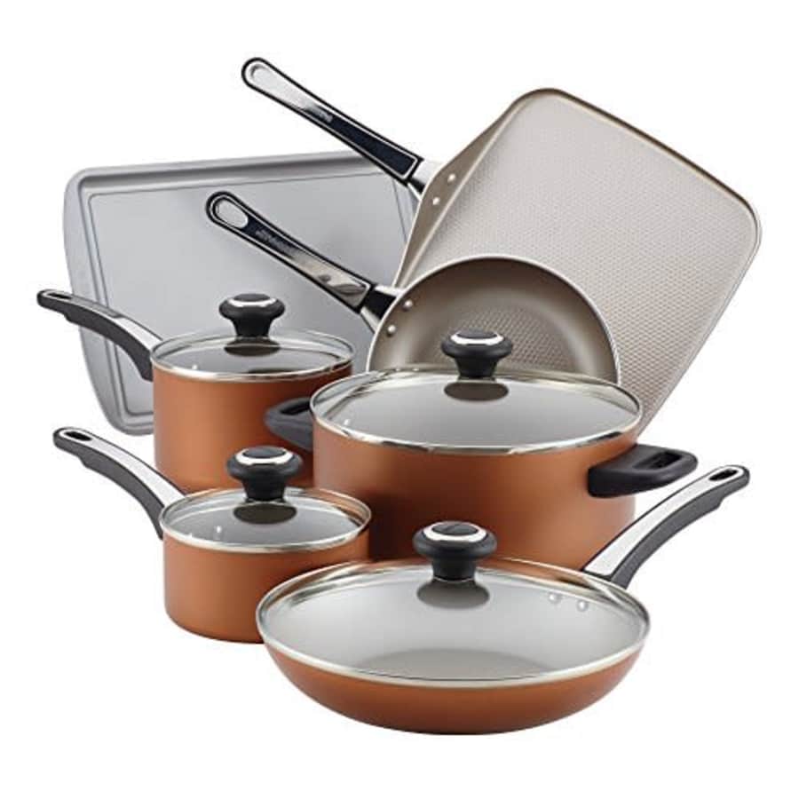 Farberware High Performance Nonstick Cookware Pots and Pans Set Dishwasher Safe, 17 Piece, Copper for $82 Farberware High Performance Nonstick Cookware Pots and Pans Set Dishwasher Safe, 17 Piece, Copper for $82