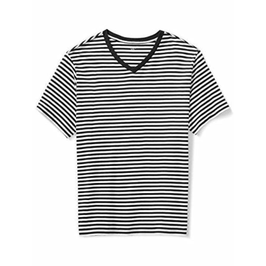 Amazon Essentials Men's Short-Sleeve Stripe V-Neck T-Shirt, -Black/White, 3XLT for $8