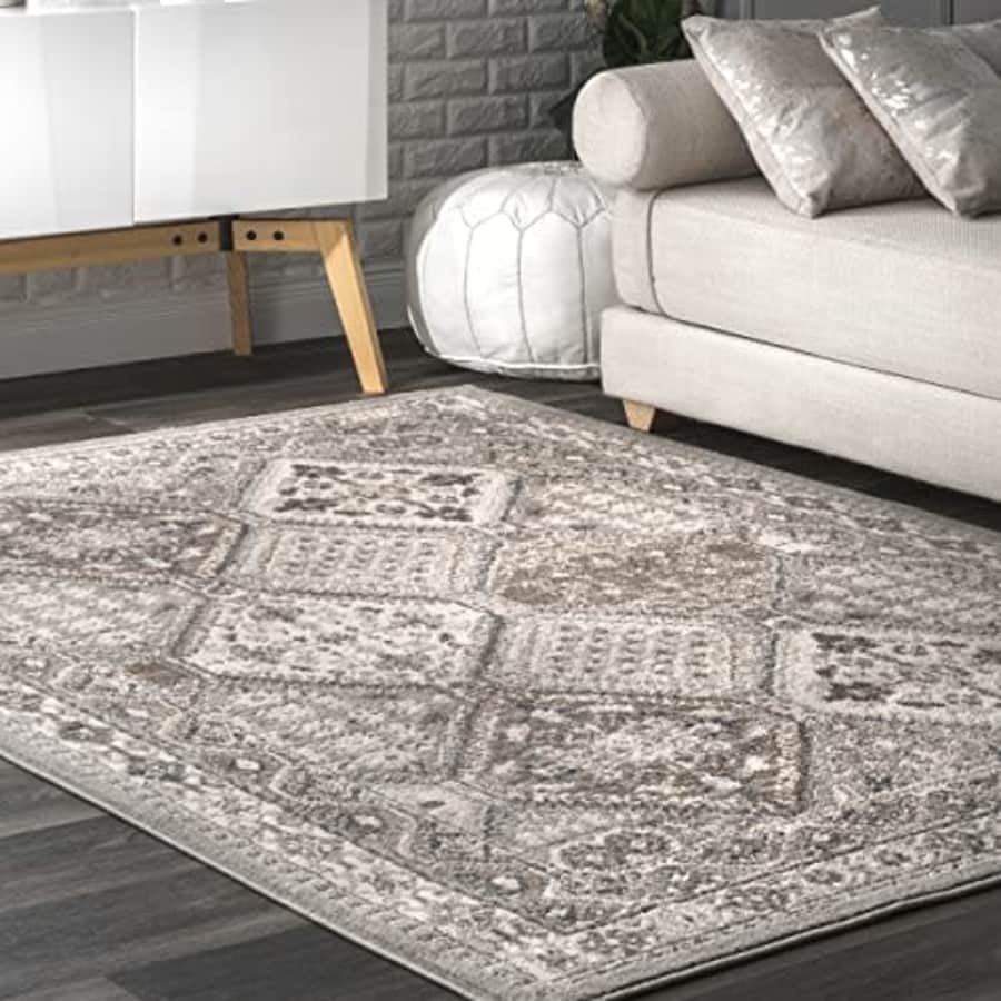 nuLOOM Becca Vintage Tile Area Rug, 8 ft x 10 ft, Grey for $80