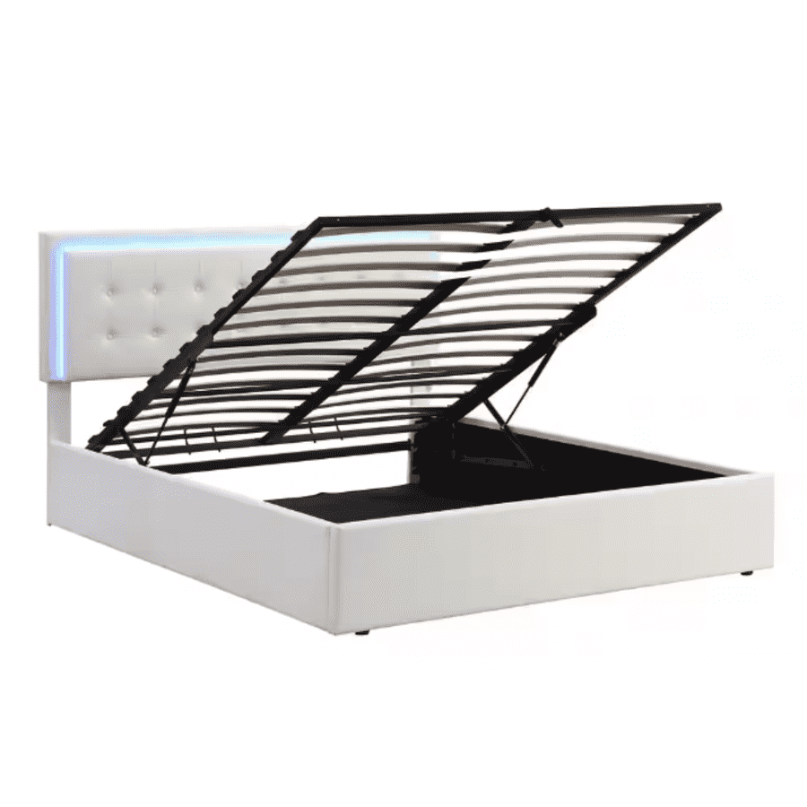 Harper & Bright Designs Queen Button-Tufted Platform Bed with Hydraulic Storage System and LED for $303 Harper & Bright Designs Queen Button-Tufted Platform Bed with Hydraulic Storage System and LED for $303