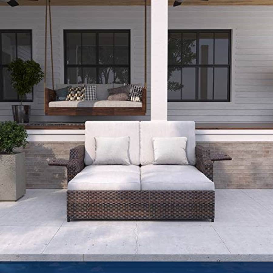 MARTHA STEWART Sunnyside Daybed, Dark Brown Wicker with Beige Olefin Cushions for $520