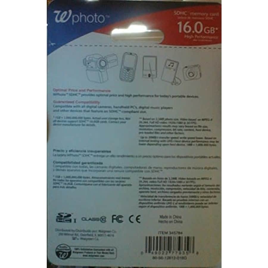 WALGREENS 16 GB SDHC Memory Card Class 10 for $10