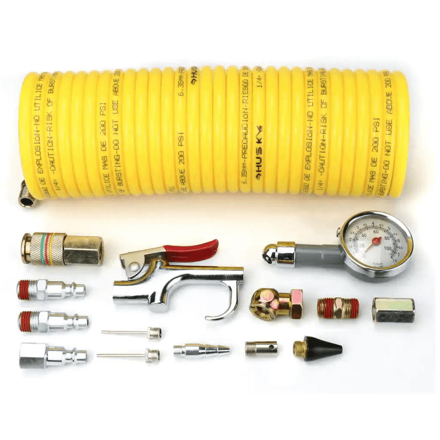 Husky 15-Piece 25-Foot Recoil Nylon Air Hose Kit for $10 Husky 15-Piece 25-Foot Recoil Nylon Air Hose Kit for $10