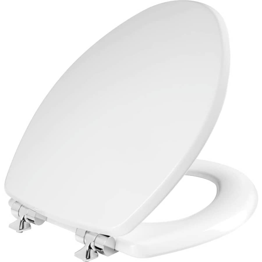 Mayfair by Bemis Benton Elongated Toilet Seat with Chrome Hinges for $27 Mayfair by Bemis Benton Elongated Toilet Seat with Chrome Hinges for $27