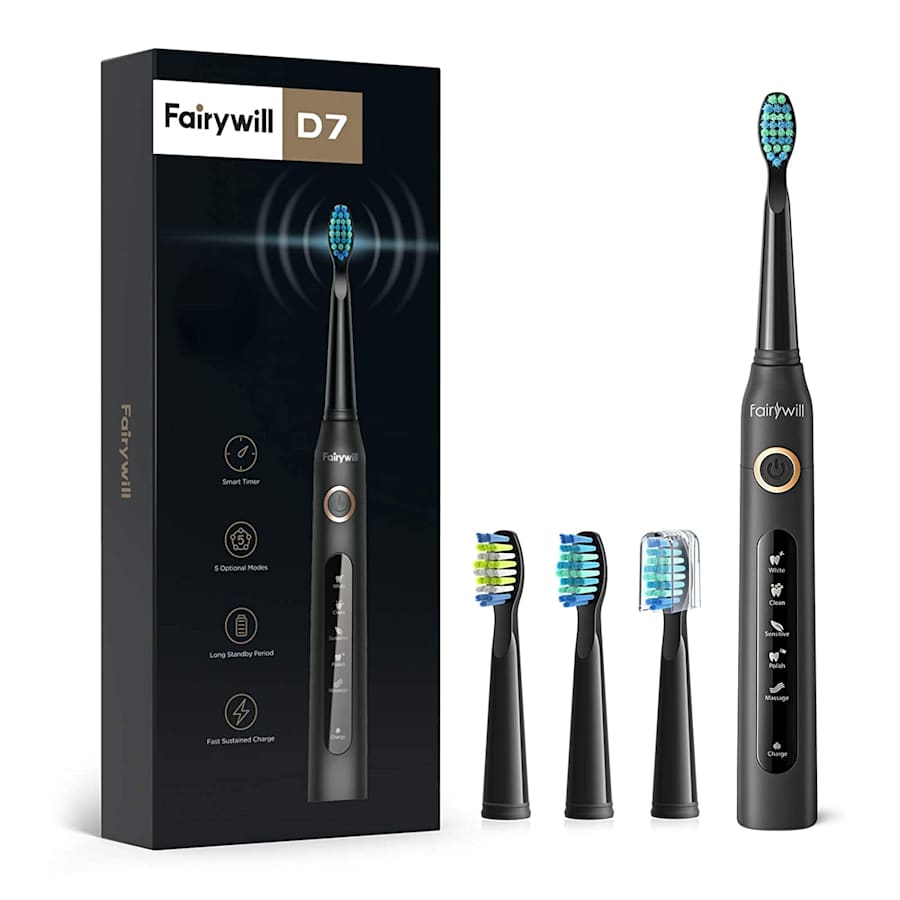 Fairywill Sonic Electric Toothbrush w/ 4 Brush Heads for $16